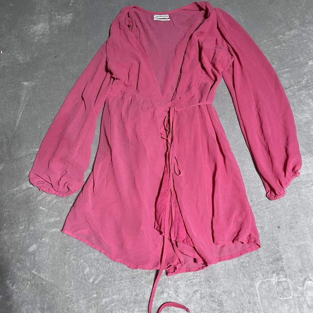 Urban Outfitters Wrap Dress Womens Large Pink Chiffon Romantic Long Sleeve Fairy - Picture 2 of 7